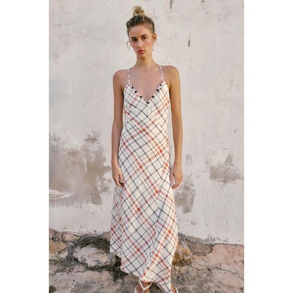 Zara Dresses & Skirts - NWT Zara Plaid Linen Blend Midi Dress Size S Rare Sold Out